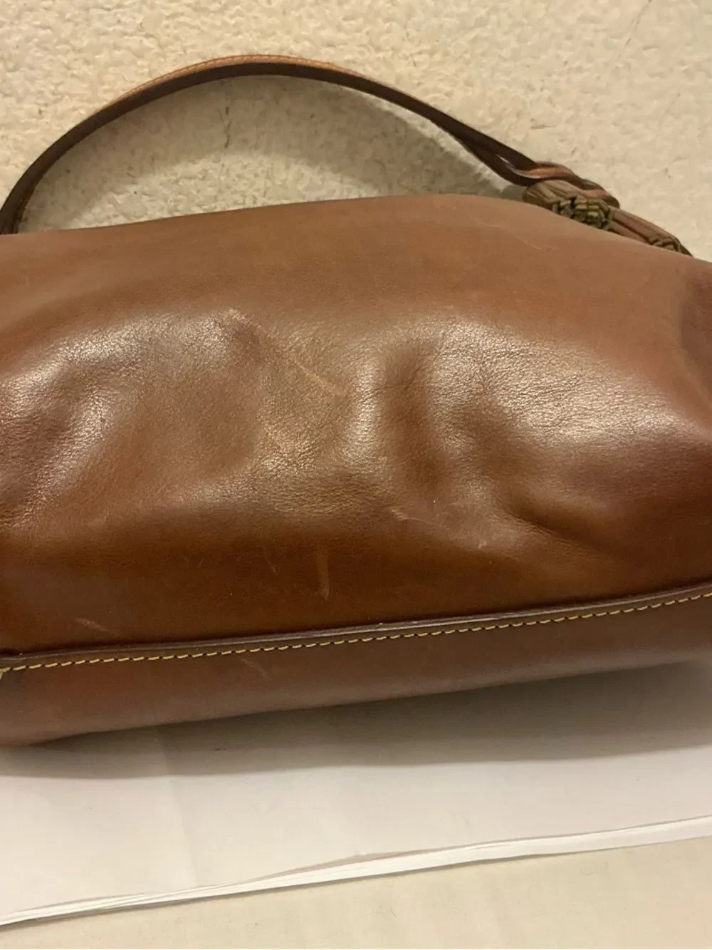 Dooney & Bourke Natural Brown Florentine Leather Hobo with Braided Strap! GUC!!